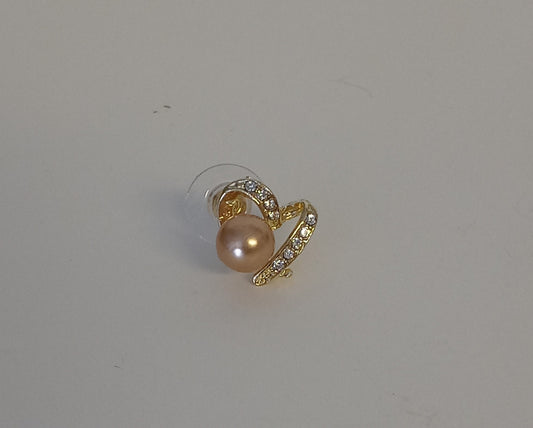 Gold Pearl Diamond Heart Earrings